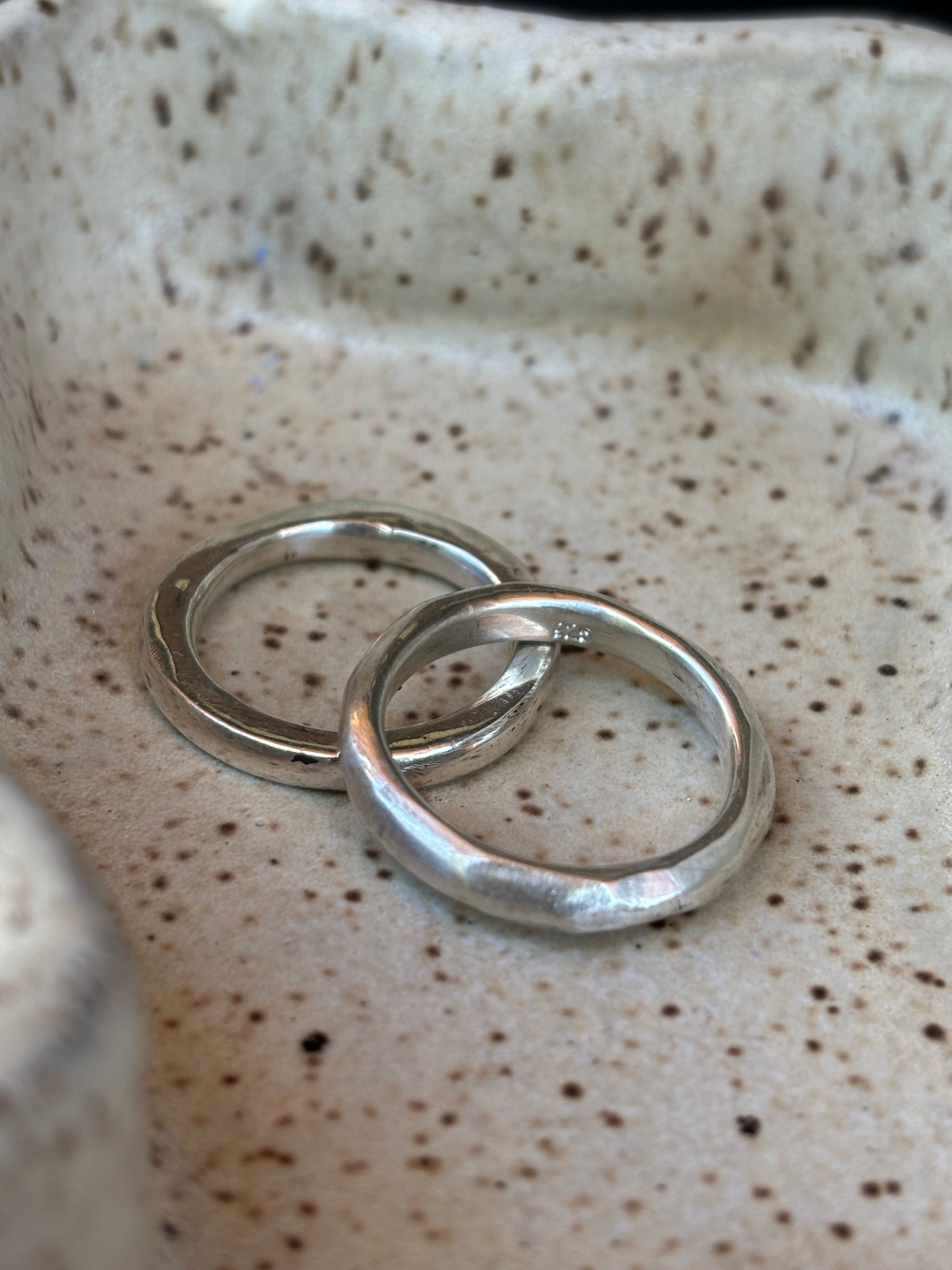 wax carved stacking band ring, uneven shape ring, thin silver band, thin bronze band, thin gold band