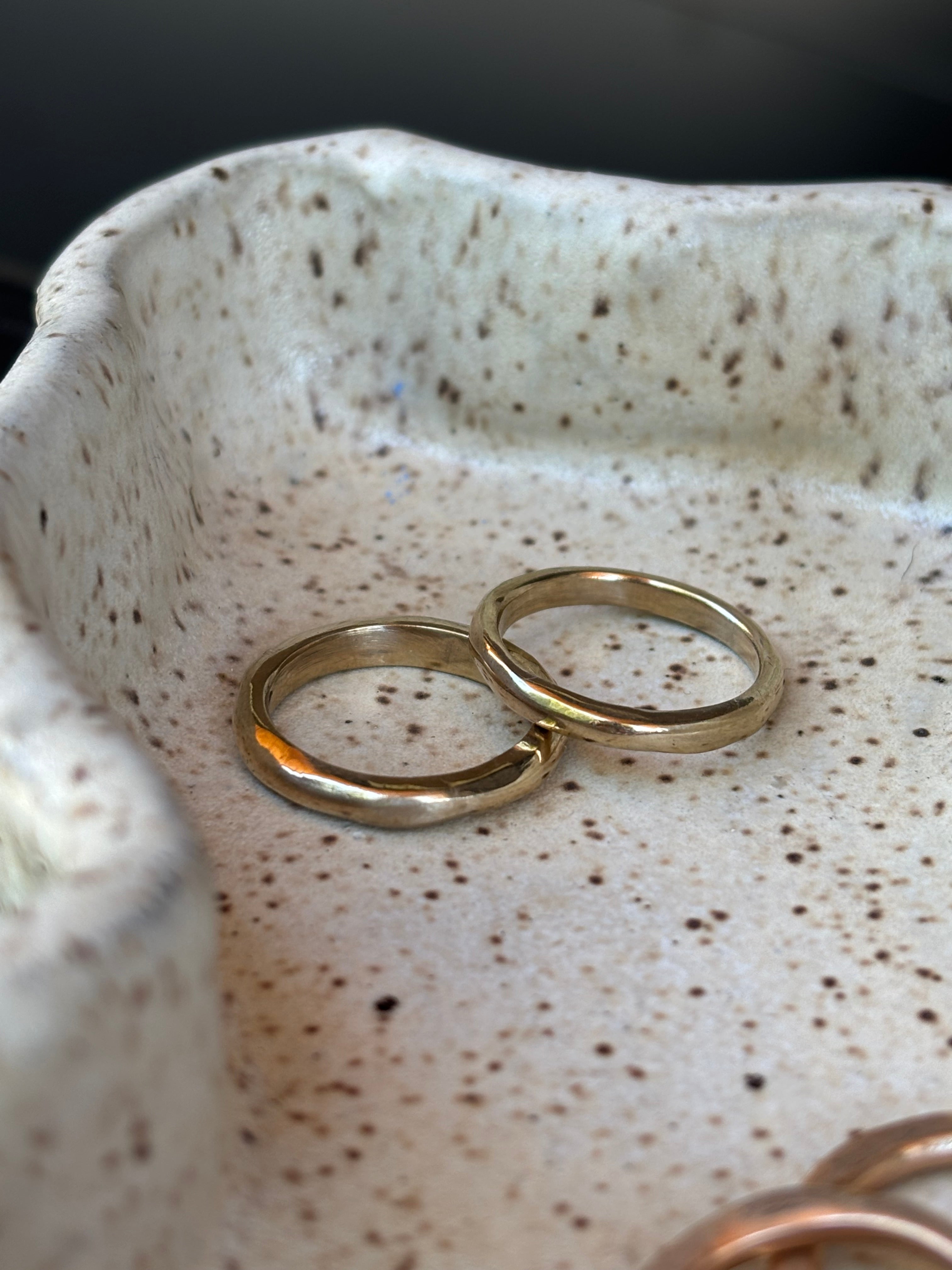 wax carved stacking band ring, uneven shape ring, thin silver band, thin bronze band, thin gold band