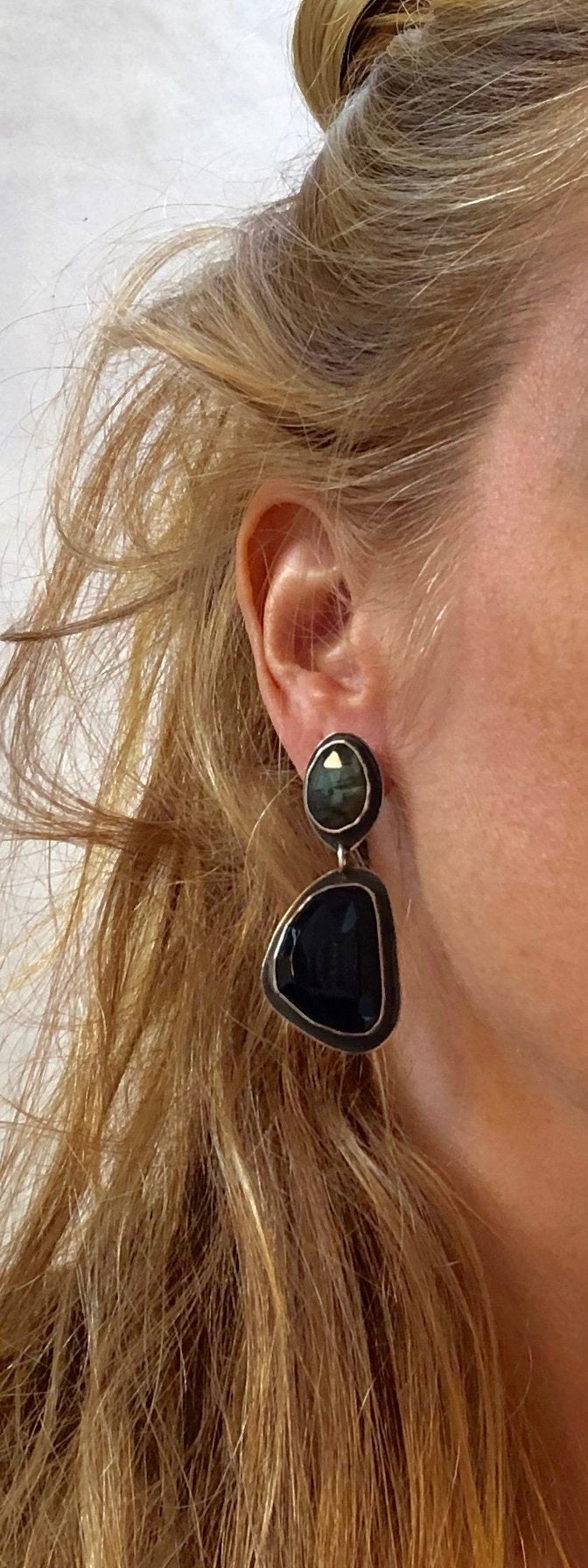 one of a kind earrings, labradorite earrings, large dangle earrings, stone earrings, sterling silver jewelry, handmade earrings, obsidian earrings