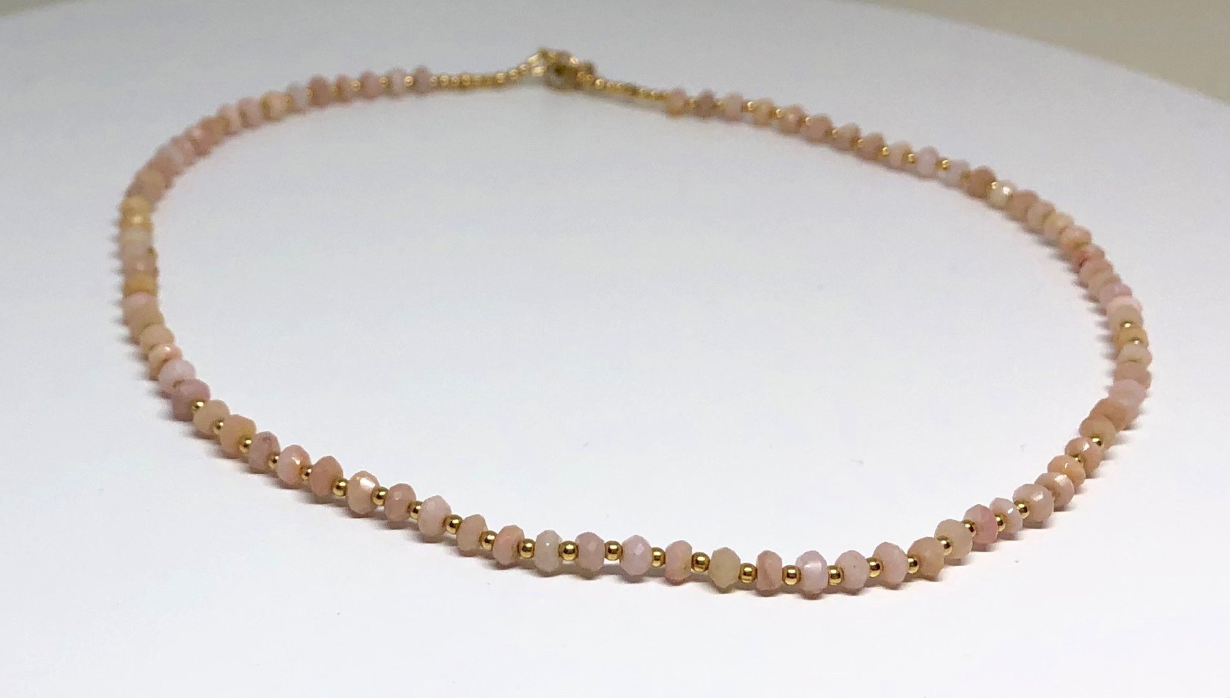 pink opal necklace, tiny pink opals, tiny opal beads, beaded necklace