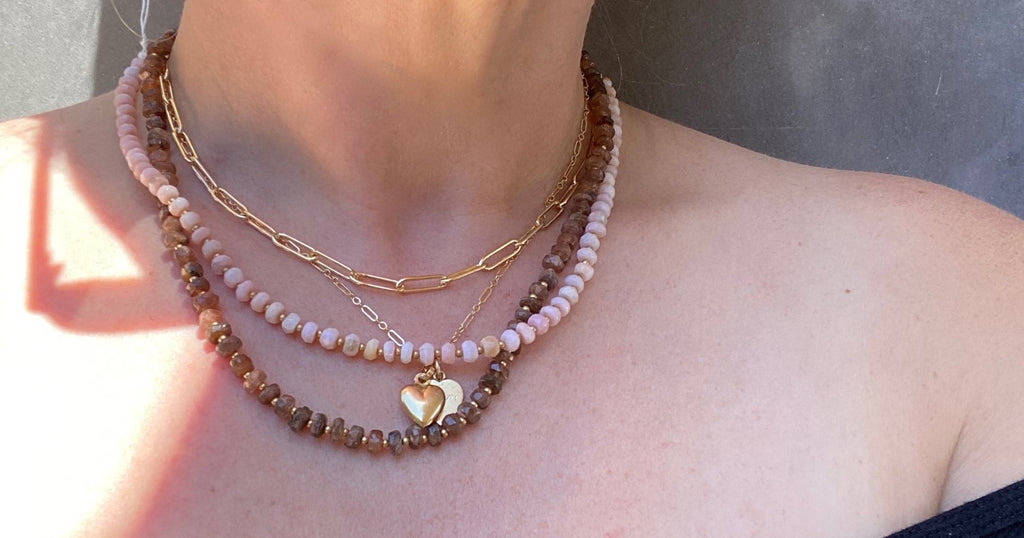 pink opal necklace, tiny pink opals, tiny opal beads, beaded necklace