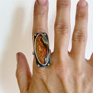 polygram jasper ring, jasper ring, sterling silver ring, large stone ring,