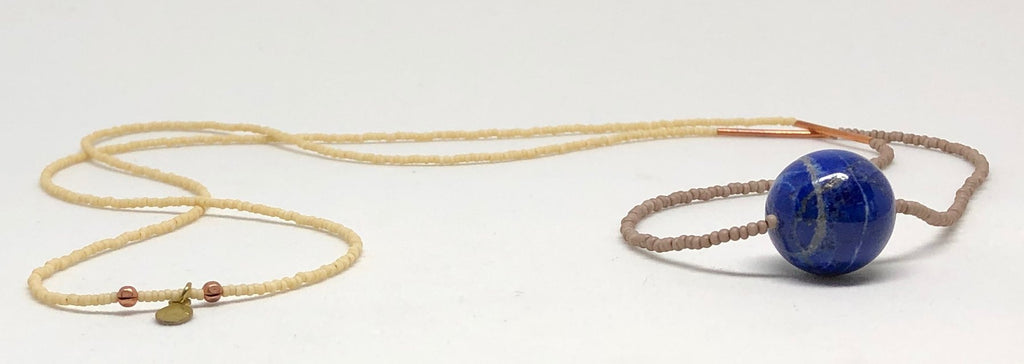seed bead necklace hand strung japanese seed bead with lapis lazuli stone lapis necklace long necklace