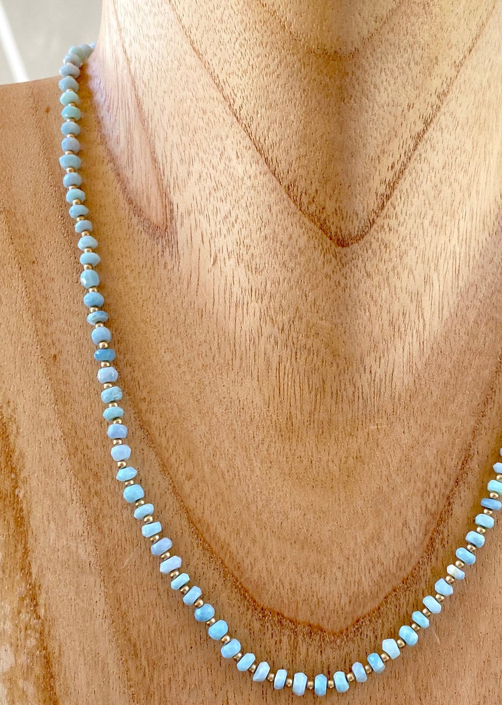 Blue Opal beaded necklace, minimalist necklace, beaded necklace, tiny opal bead necklace