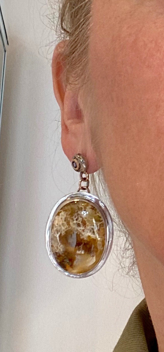 Blue Sapphire/Yellow Desert Stone Earrings