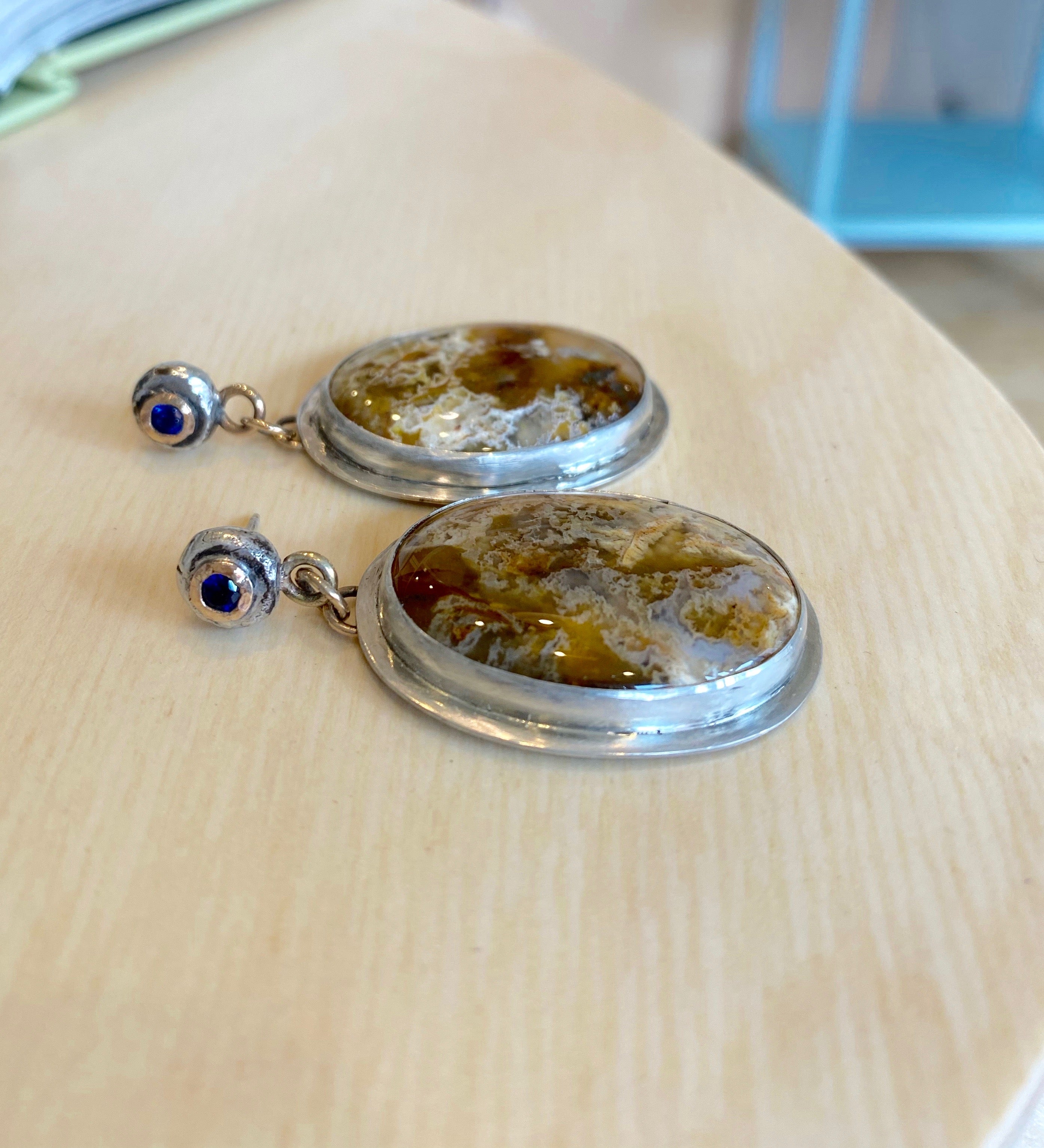 Blue Sapphire/Yellow Desert Stone Earrings