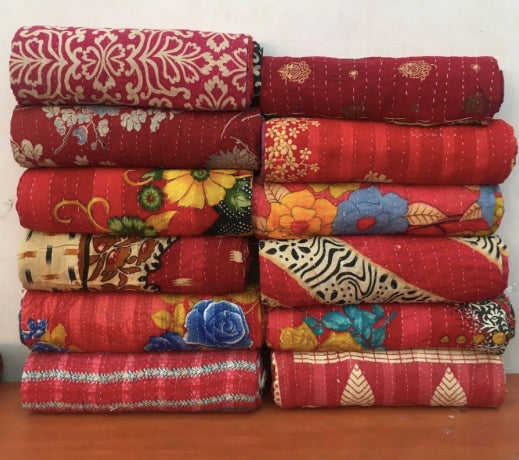 handmade kantha, vintage kantha, vintage kantha quilt, summer quilt, summer blanket, sari coverlet, sari throw, indian throw, bohemian bedspread